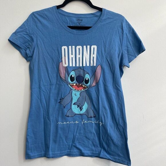 Disney Women's Ohana Means Family T-Shirt Stitch Graphic Tee Cotton Blue Medium - Picture 1 of 7